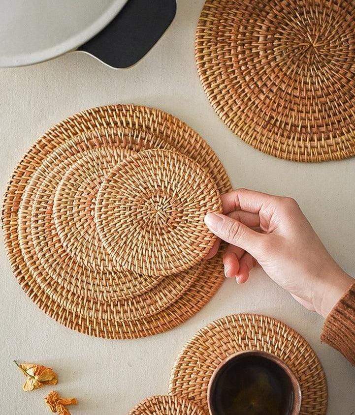 Conjunto Sousplat De Rattan - 6 peças - Casa Rezende