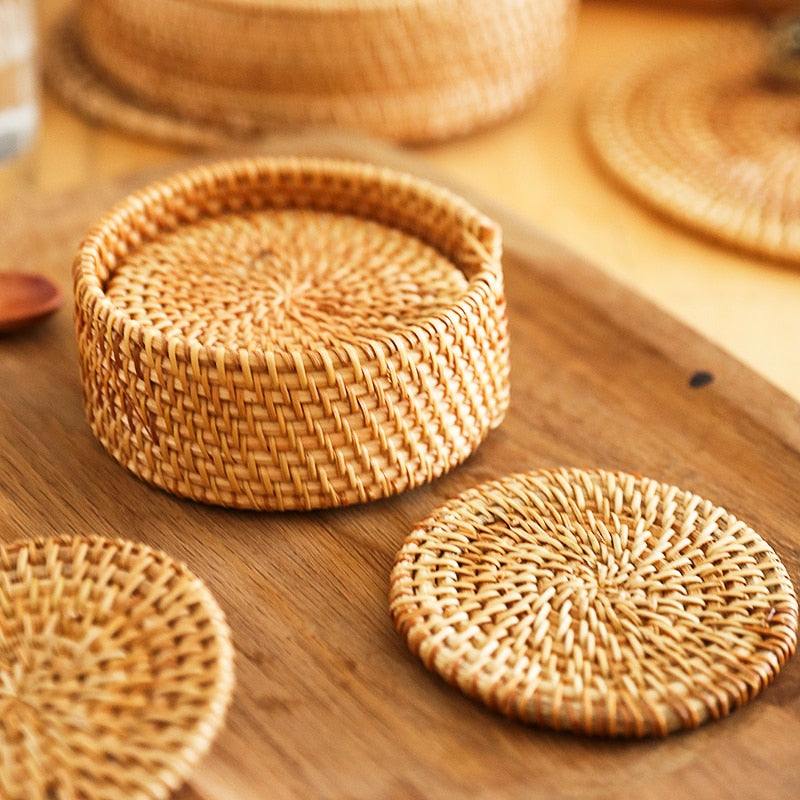 Conjunto Sousplat De Rattan - 6 peças - Casa Rezende