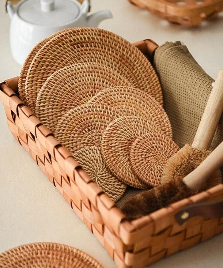 Conjunto Sousplat De Rattan - 6 peças - Casa Rezende